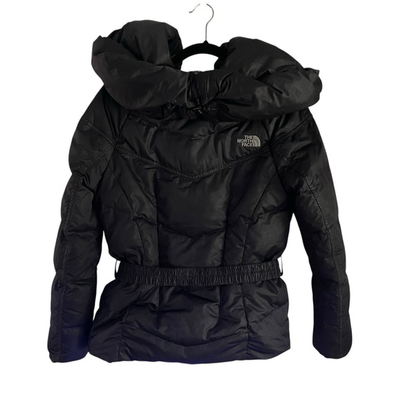 The North Face Down Black Puffer Jacket with Hood and Belt Women Size S - Picture 4 of 9